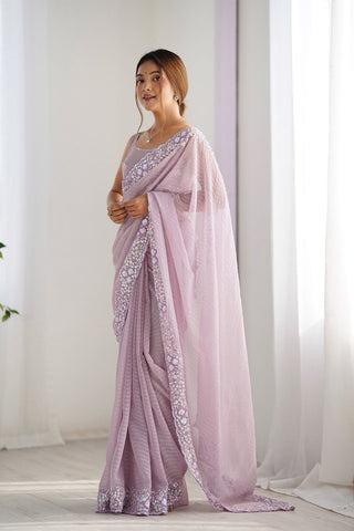 Lilac Georgette Silk Saree