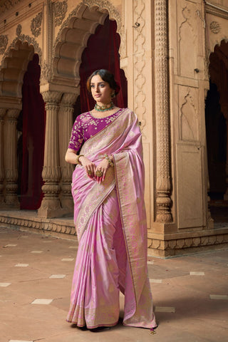 Lilac Pure Satin Fancy Saree