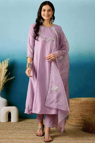 Lilac Soft Organza With Embroidered Kurta Set_Kumari Sarees