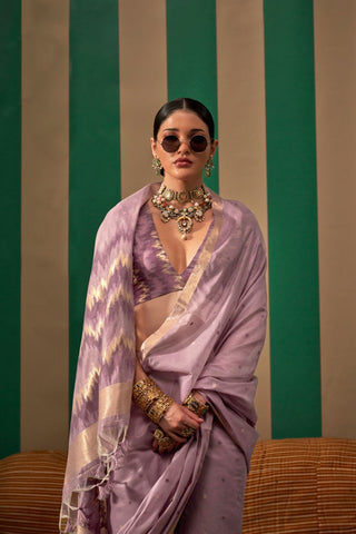 Lilac Spun Handloom Weaving Silk Saree