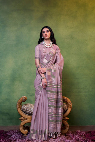 Lilac Spun Handloom Weaving Silk Saree