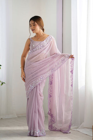 Lilac Georgette Silk Saree