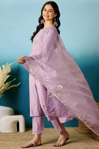 Lilac Soft Organza With Embroidered Kurta Set_Kumari Sarees