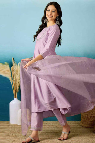 Lilac Soft Organza With Embroidered Kurta Set_Kumari Sarees