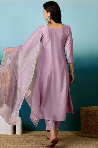 Lilac Soft Organza With Embroidered Kurta Set_Kumari Sarees