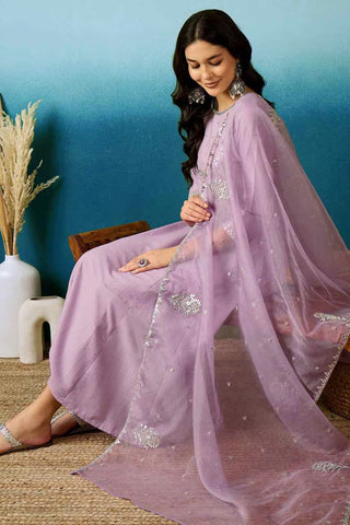 Lilac Soft Organza With Embroidered Kurta Set_Kumari Sarees