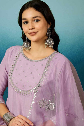 Lilac Soft Organza With Embroidered Kurta Set_Kumari Sarees