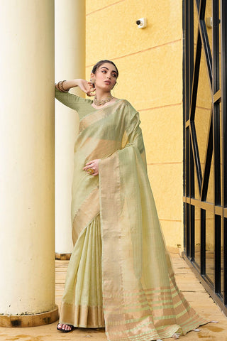 Lime Green Handloom Weaving Khadi Silk Saree_Kumari Sarees