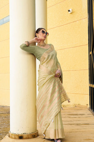 Lime Green Handloom Weaving Khadi Silk Saree_Kumari Sarees