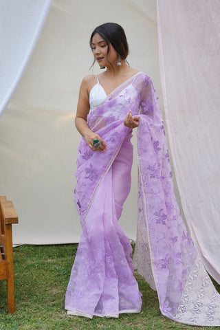 Lavender Organza Silk Saree_Kumari Sarees