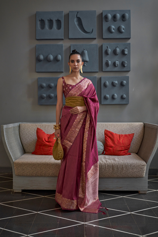 MAROON GALA COPPER ZARI HANDLOOM WEAVING SAREE