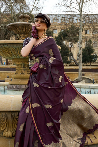 MAROON SATIN HANDLOOM WEAVING SILK SAREE