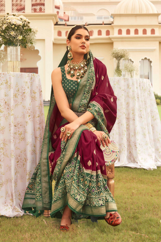 MAROON & GREEN BANARASI PATOLA SILK SAREE