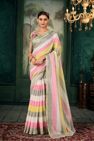 MULTI COLOUR SOFT LINEN SILK SAREE