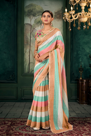 MULTI COLOUR SOFT LINEN SILK SAREE