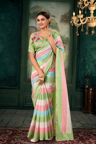 MULTI COLOUR SOFT LINEN SILK SAREE