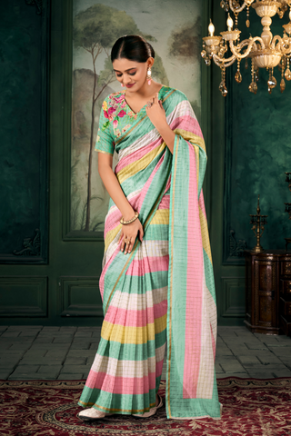 MULTI COLOUR SOFT LINEN SILK SAREE