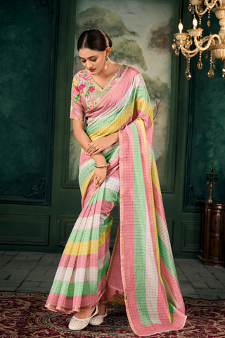 MULTI COLOUR SOFT LINEN SILK SAREE