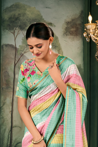 MULTI COLOUR SOFT LINEN SILK SAREE