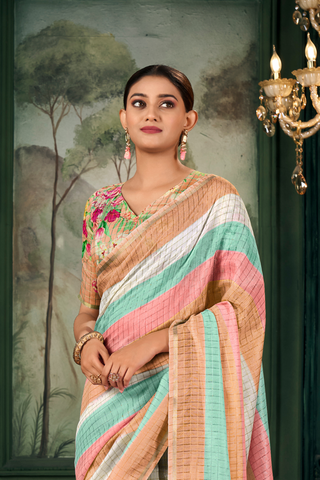 MULTI COLOUR SOFT LINEN SILK SAREE