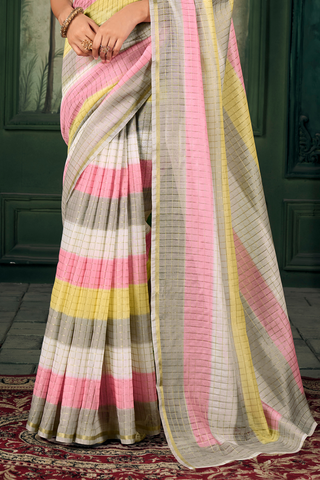 MULTI COLOUR SOFT LINEN SILK SAREE