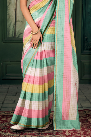 MULTI COLOUR SOFT LINEN SILK SAREE