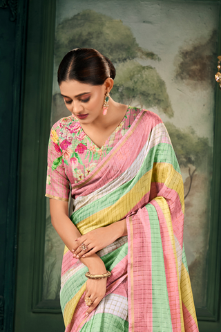 MULTI COLOUR SOFT LINEN SILK SAREE