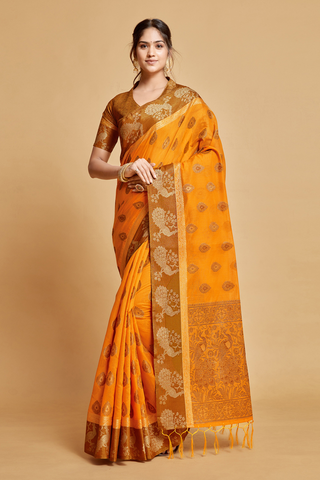 MUSTARD CHANDERI COTTON SAREE