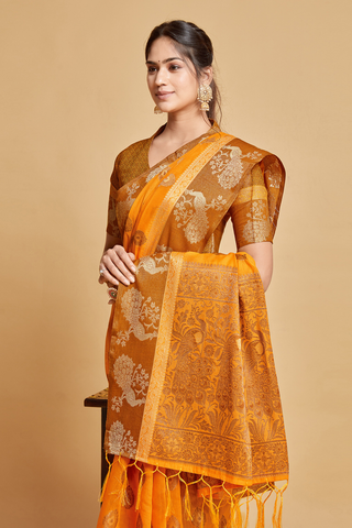 MUSTARD CHANDERI COTTON SAREE