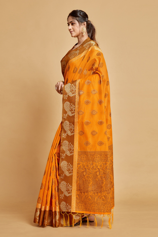 MUSTARD CHANDERI COTTON SAREE