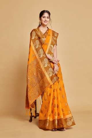 MUSTARD CHANDERI COTTON SAREE