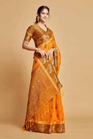 MUSTARD CHANDERI COTTON SAREE