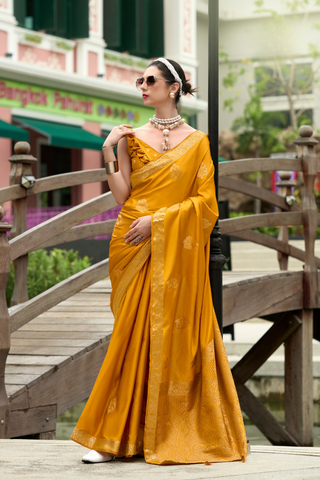 MUSTARD PURE SATIN HANDWOVEN SAREE