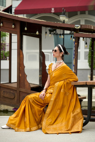 MUSTARD PURE SATIN HANDWOVEN SAREE