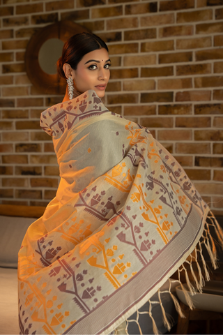 MUSTARD SOFT COTTON JAMDANI SAREE