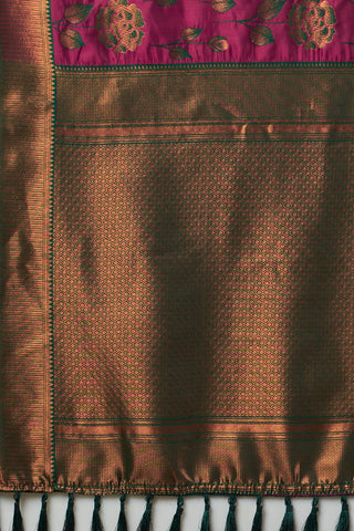 Magenta Pink & Green Banarasi Silk Saree_Kumari Sarees