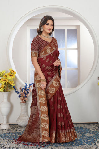 MAROON CHANDERI COTTON SAREE