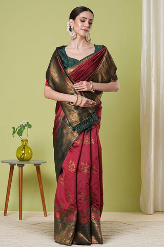 Maroon Banarasi Silk Saree_Kumari Sarees