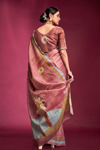 Maroon Tussar Saree with Hand based Work