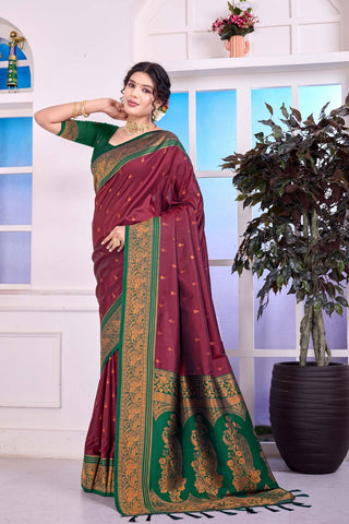 Maroon Soft Silk Banarasi Pattu Saree_Kumari Sarees