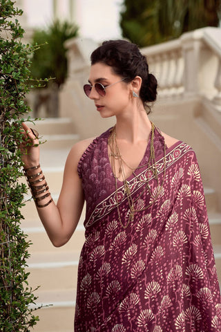 Maroon Pure Mulmul Silk Saree