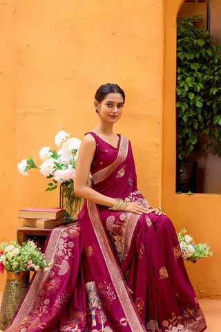 Maroon Dola Silk Saree_Kumari Sarees