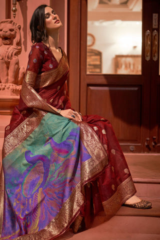 Maroon Modal Handloom Weaving Saree_Kumari Sarees