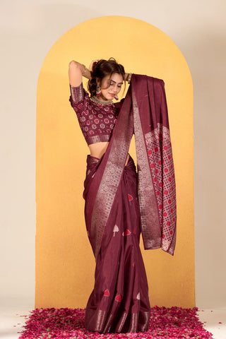 Maroon Soft Dola Silk Saree