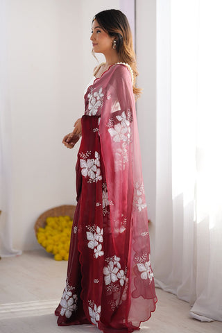 Maroon Chiffon Silk Saree