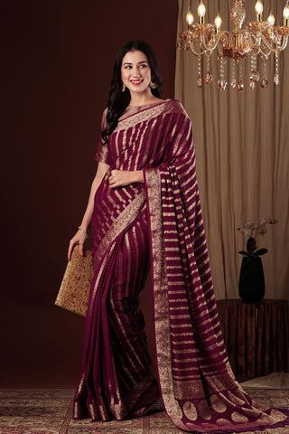 Maroon Pure Georgette with Gold Zari Work
