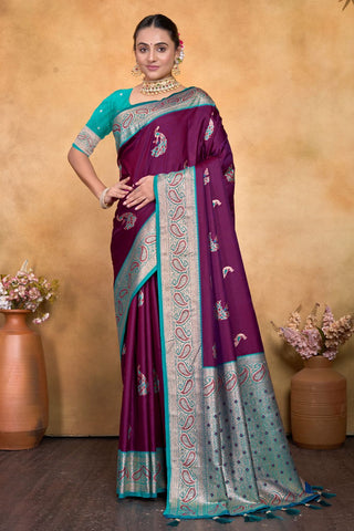 Maroon Banarasi Silk Saree Zari With Rich Pallu_Kumari Sarees