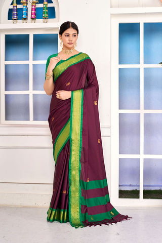 Maroon Paithni Cotton Silk Gold Weaving Border_Kumari Sarees