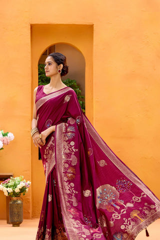 Maroon Dola Silk Saree_Kumari Sarees