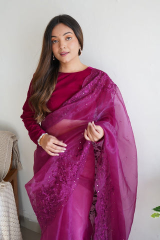 PURPLE SOFT PURE ORGANZA SAREE